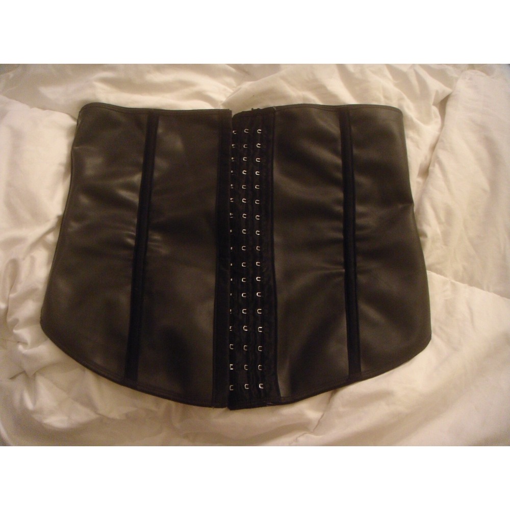 Leonisa 015791 black XL waist shaper trainer training latex with boning